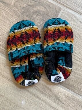 Camp Wolf Pendleton Knit Baby Walker Shoes in Teal, Red & Gold - Soft Slip-Ons